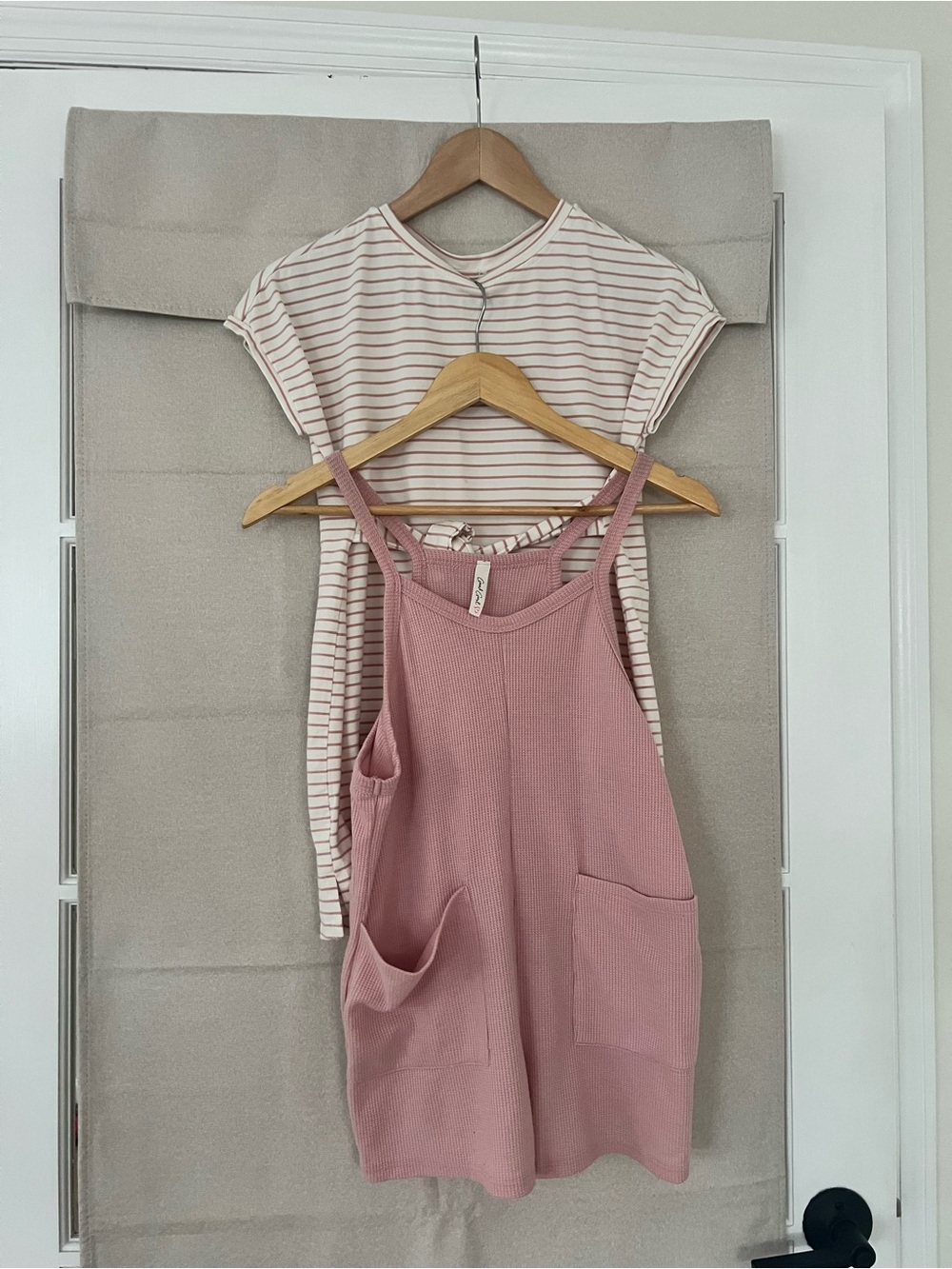 Pretty in Pink BUNDLE Hayden Cream and Mauve Striped DRESS & Mauve/pink romper - Picture 1 of 5